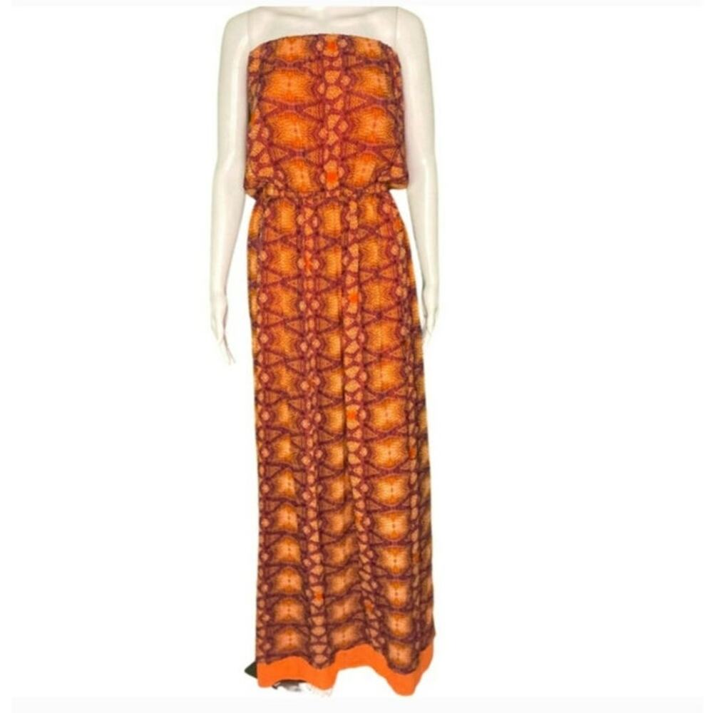 Alexis Silk Strapless Maxi Multi-color Dress with Sash size Small